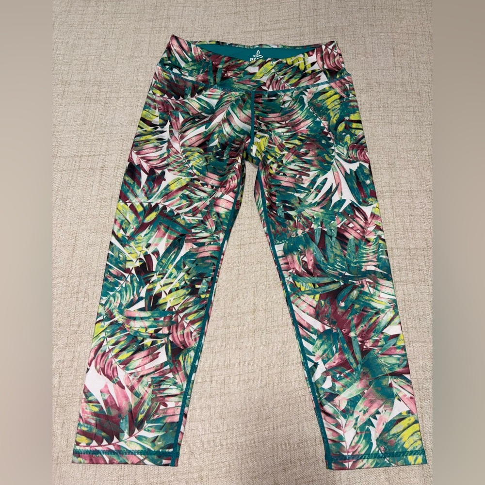 Prana Green and Pink Jungle Leggings